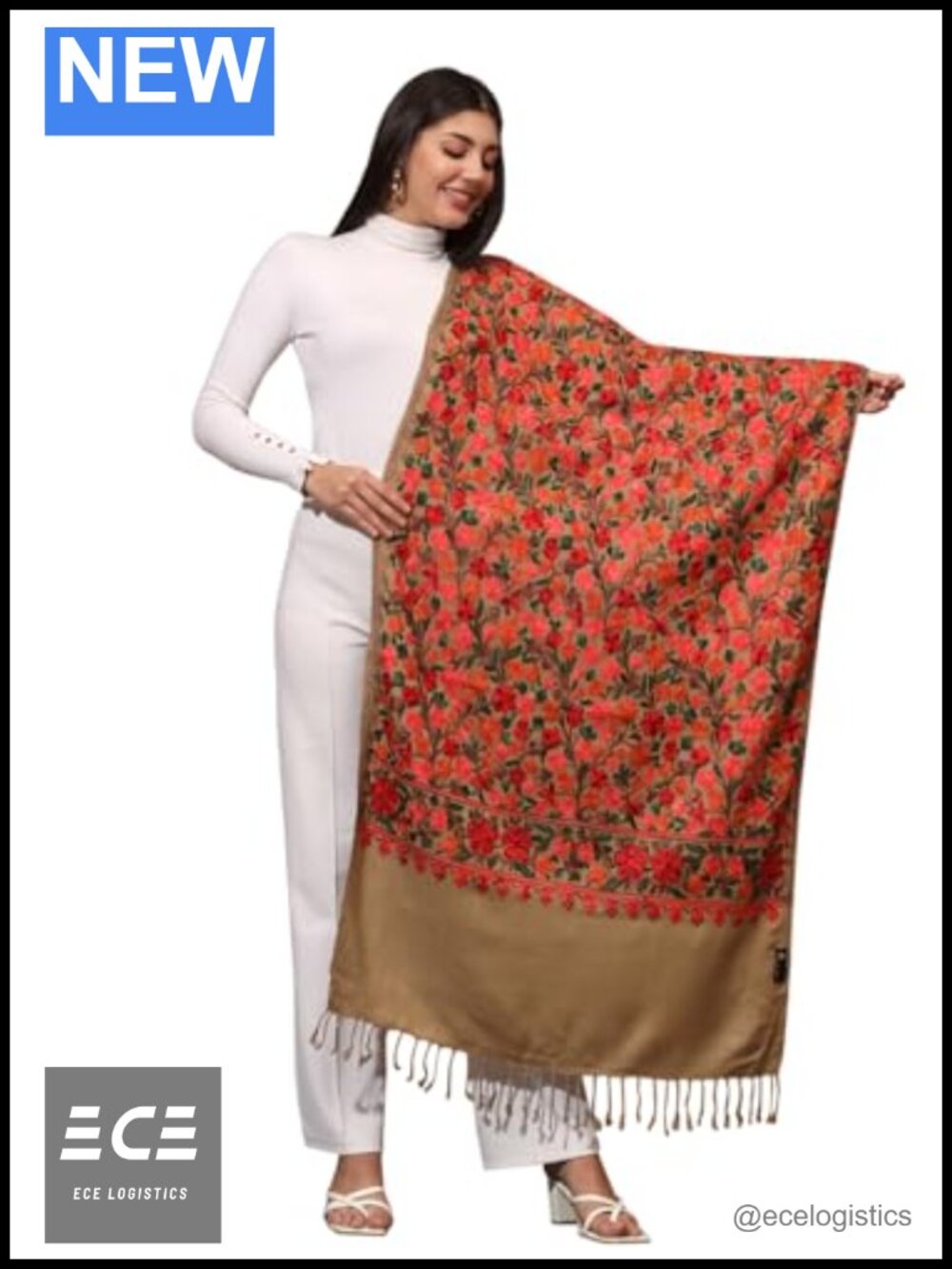 Zamour Kashmiri Embroidery Pure Wool Shawl Stole Scarf Wrap Wedding Party